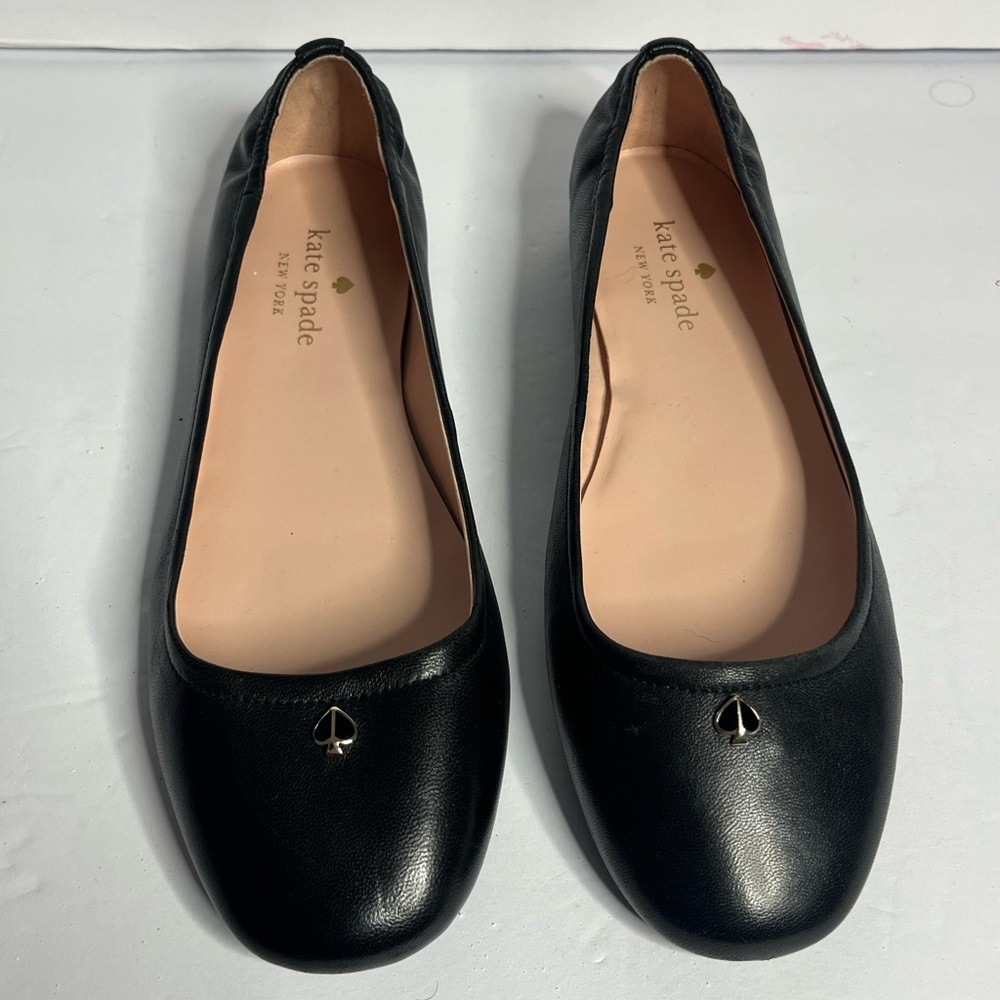 Kate Spade Black Leather Loafers with Gold Accent
